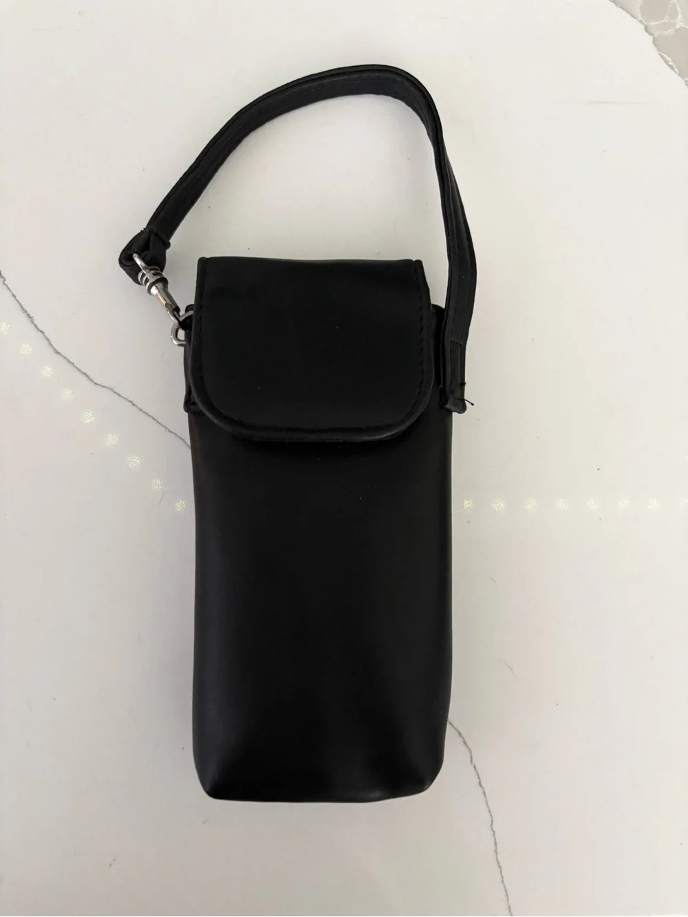 Black Women’s Leather Phone Pouch with Wrist Strap